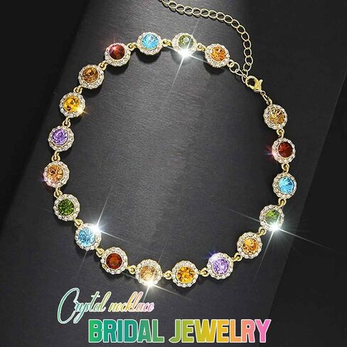 CLOACE Colorful Crystal Choker Necklace Sparkly Rhinestone Chokers Necklaces Chain Party Prom Neck Jewelry for Women in Kuwait