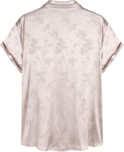 ZAFUL Mens Short Sleeve Summer Shirt Jacquard Silky Satin Dress Shirt Floral Print Rose Pattern Button Shirt in Saudi Arabia