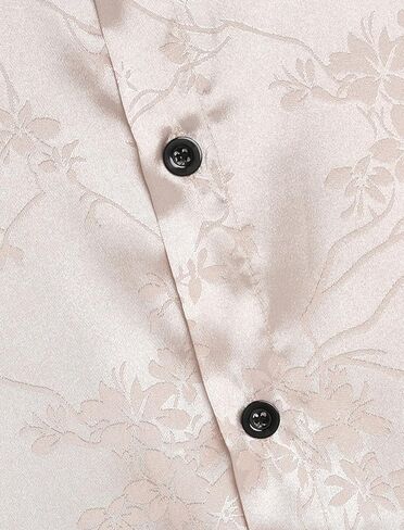ZAFUL Mens Short Sleeve Summer Shirt Jacquard Silky Satin Dress Shirt Floral Print Rose Pattern Button Shirt in Saudi Arabia