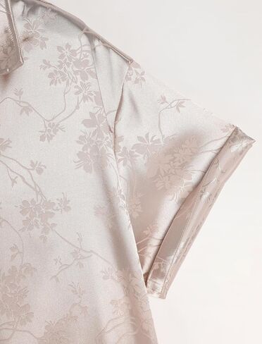 ZAFUL Mens Short Sleeve Summer Shirt Jacquard Silky Satin Dress Shirt Floral Print Rose Pattern Button Shirt in Saudi Arabia