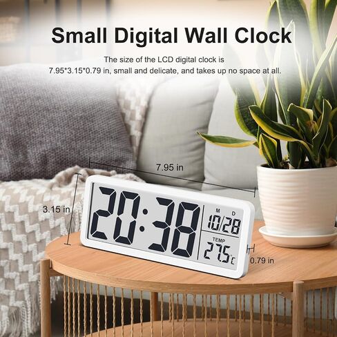 Jofomp LCD ساعات الحائط الرقمية تعمل بطارية ، 8.5 بوصة على مدار الساعة الحديثة لديكور غرفة المعيشة ، ساعة حائط رقمية بسيطة مع درجة الحرارة/التاريخ/الوقت - 12/24 ساعة ، ساعة مكتب صغيرة لمكتب غرفة النوم in Kuwait