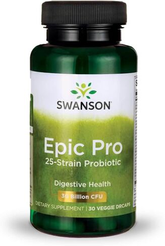 Swanson Epic-Pro 25-Strain Probiotic 30 Billion CFU Digestive Health Immune System Support Prebiotic Nutraflora FOS 30 DRcaps Veggie Capsules (Caps) in Saudi Arabia