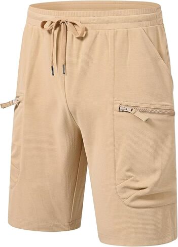 QPNGRP Men's Knit PlaidCloth 8" Inseam Elastic Waist Zipper Cargo Shorts in Saudi Arabia