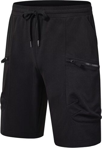 QPNGRP Men's Knit PlaidCloth 8" Inseam Elastic Waist Zipper Cargo Shorts in Saudi Arabia