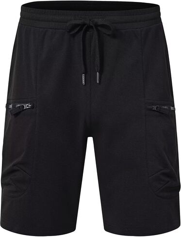 QPNGRP Men's Knit PlaidCloth 8" Inseam Elastic Waist Zipper Cargo Shorts in Saudi Arabia