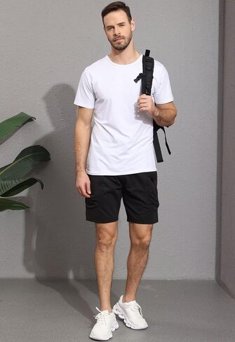 QPNGRP Men's Knit PlaidCloth 8" Inseam Elastic Waist Zipper Cargo Shorts in Saudi Arabia