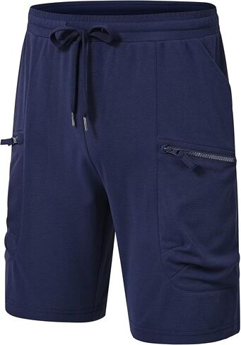 QPNGRP Men's Knit PlaidCloth 8" Inseam Elastic Waist Zipper Cargo Shorts in Kuwait