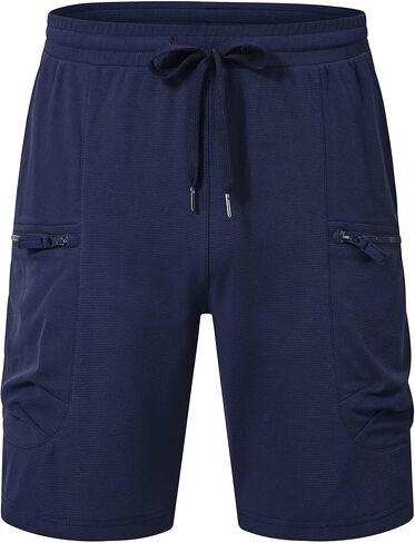 QPNGRP Men's Knit PlaidCloth 8" Inseam Elastic Waist Zipper Cargo Shorts in Kuwait