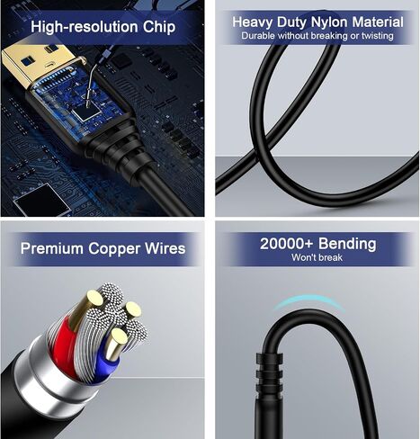 كابل طابعة USB 10FT USB-A إلى USB-B كابل USB 2.0 كابل الماسح الضوئي نوع B كابل طابعة عالية السرعة لأجهزة الكمبيوتر المحمول HP Canon Dell Epson Samsung Brother Lexmark Piano Keyboard MIDI Controller Computer in Saudi Arabia