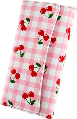 Womens Wallet Leather RFID Blocking Trifold Ladies Purse long Clutch Credit Card Holder Phone Checkbook Organizer (Black Cherries) in Kuwait