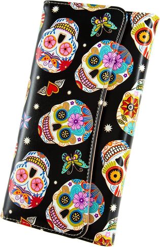 Womens Wallet Leather RFID Blocking Trifold Ladies Purse long Clutch Credit Card Holder Phone Checkbook Organizer (Black Cherries) in Kuwait