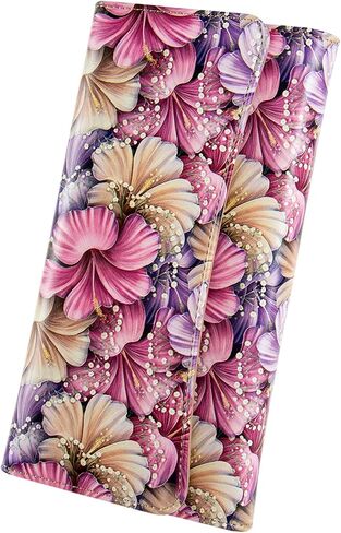 Womens Wallet Leather RFID Blocking Trifold Ladies Purse long Clutch Credit Card Holder Phone Checkbook Organizer (Black Cherries) in Kuwait