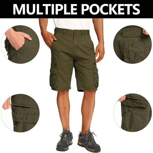 Men's Cotton Cargo Shorts Relaxed Fit Outdoor Casual Work Shorts with Zipper Pockets No Belt in Kuwait