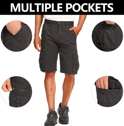 Men's Cotton Cargo Shorts Relaxed Fit Outdoor Casual Work Shorts with Zipper Pockets No Belt in Kuwait