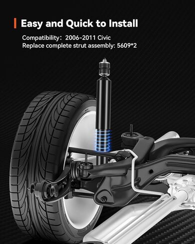 Rear Strut Assembly for 2006-2011 Civic, Shock Absorber Rear Replace 5609, 2PCS in Kuwait