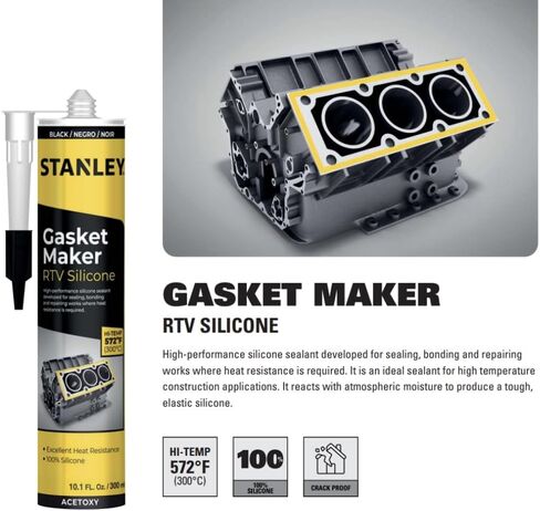 Stanley High -Temp RTV Silicon Samket Maker - الزيت ، الاهتزاز ومسربات السيليكون الأسود المقاوم للحرارة لأغطية صمام السيارات وأجزاء المحرك ، 10.1 fl.oz. أسود ، 2 عبوة in Saudi Arabia