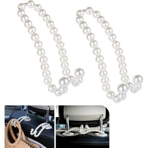 2 PCS Car Seat Back Hooks, Car Aesthetic Pearl Hooks, Multi-Functional Car Rear Seat Hangers, Universal for Most Cars (White)