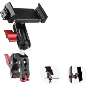 Motorcycle Phone Mount with Super Clamp,Dual 360°Ball Head & All Metal Bike/Electric Scooter Phone Holder for Handlebar, Desk,Tripod,Tube, Crossbar Rod Compatible with iPhone 5.5-7.2" JC012