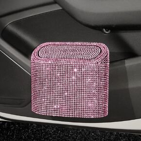 Can Trash Can Bling ، ملحقات سيارة بلينغ للنساء ، صندوق القمامة التلقائي المزين بأحجار الراين ، منظم القمامة المصغرة للماء للسيارة (الوردي)