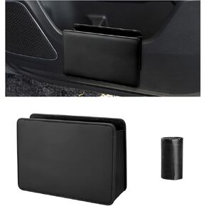 Car Trash Can, Waterproof Leather Hanging Storage Container Vehicle Dustbin, Auto Foldable Mini Garbage Organizer Trash Bag for Truck SUV RV, Essential Car Accessories (Black)