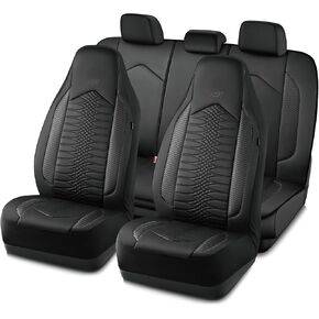 Skechers Memory Foam Car Seat Covers, Leather High Back Seat Covers Quilting Design,Waterproof Sports Car Seat Covers Front Seats,Airbag Compatible, Universal Fit for Most Cars, SUVs,Trucks,Beige