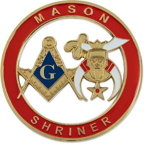 Mason Shriner Masonic Auto Emblem - [Red & Gold][3'' Diameter]