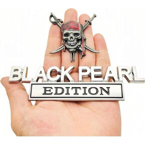 1 مجموعة القراصنة الأسود لؤلؤة Edition Emblem Emblem Skull Captains Jack Sparrow Metal Badge Sticker Trunk Pront Pumper 3D Secal Expensions - تناسب جميع السيارات والموديلات (أسود)