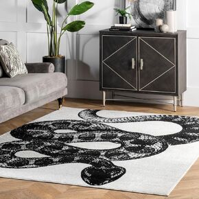 Nuloom 4x6 Thomas Paul Serpent Area Prace ، Black & Off White ، Design Snake ، Non Slip Entering ، مقاومة للبقع ، لغرفة النوم ، غرفة الطعام ، غرفة المعيشة ، المدخل ، المكتب ، المطبخ ، المدخل