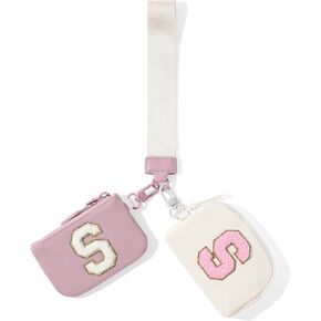 SENDEFN Mini Zip Around Dual Coin Pouch Wristlet Wallets for Women Portable Detachable Leather Keychain Pocket Purse