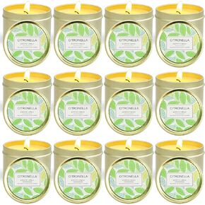 STRN Citronella Scented Candles Outdoor, Summer Soy Wax Lemongrass Candles for Outdoor and Indoor, Travel Tin Candles Set for Garden and Camping (12 Packs) Perfect Gifts for Seasons