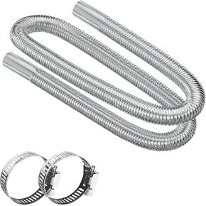 Stainless Steel Diesel Air Heater Exhaust Pipe, 59" Flexible Tubing with 2 Clamps, 1" Inner Diameter, Silver, 1 Pack