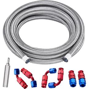 Evil Energy 3an PTFE FUEL LINE KIT 10FT ، AN3 E85 من الفولاذ المقاوم للصدأ مضفر PTFE LINE LINE LINE KIT PTFE PUED HOSE SILVER
