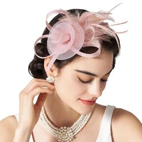 Fascinators Hats for Women Tea Party Fascinators Hat Women Tea Party Headband Flower Cocktail Mesh Feathers Hair Clip Wedding Vintage 50s Headwear Church Derby Hat
