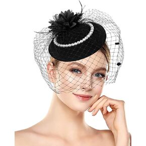 Women 20s 50s Veil Fascinator-Hat Kentucky Cocktail-Headwear Derby Church Funeral Pillbox Hat with Clip