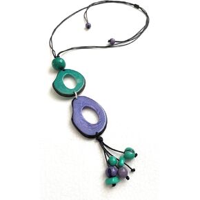 Tagua nut long necklace in aqua, violet, long organic necklace, tagu anut jewelry TAG539