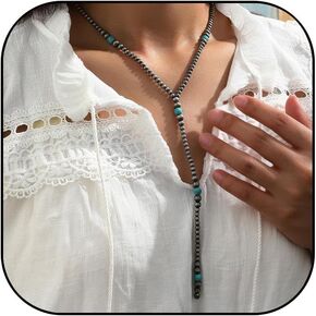 قلادة Navajo Pearl Bow Necklace الفيروزية للنساء المجوهرات الغربية للنساء رعاة البقر القلادة Y الغربية
