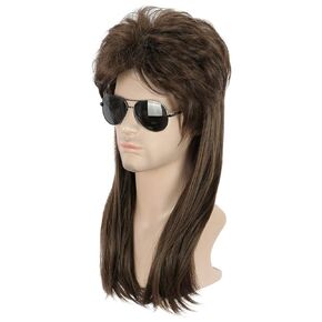 karlery Long Straight Light Brown 70s 80s Disco Mullet Wig Halloween Costume Wig Cosplay Punk Rock Wig