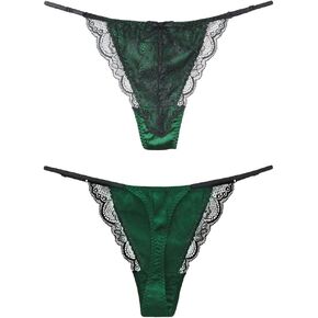 SilRiver Womens Silk Satin Thong Panties Lace G String Thong T Back Shiny Satin Underwear
