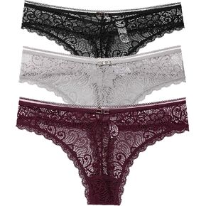 Womens 3 Pack Lace Thong Bikinis Low Rise Panties Underwear S-XL