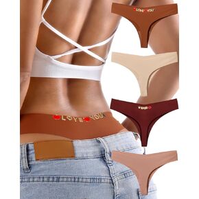No Show Seamless Underwear for Women with Letter V-Waisted Soft Stretch Invisible Comfort Sexy Thongs 4-Pack
