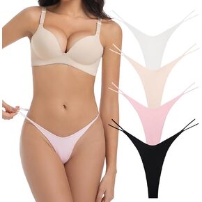 VISSAY Women's Cotton Thongs 4-Pack - 100% Cotton G-String Underwear Seamless No Show