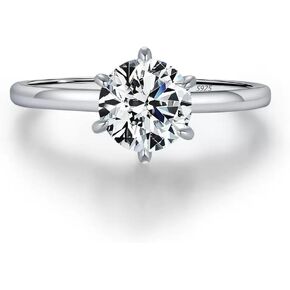 Moissanite Engagement Ring for Women, 1 Carat Round Brilliant Cut 925 Sterling Silver Hypoallergenic Wedding Band, Valentine's Day, Proposal Anniversary Promise Jewelry Gift with Gemstone Report