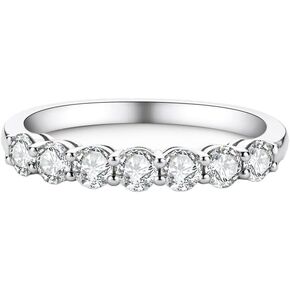 0.7 ct VVS1, D Color Diamond 7-Stone Anniversary Ring - 14K White Gold Wedding Band for Timeless Elegance and Brilliance