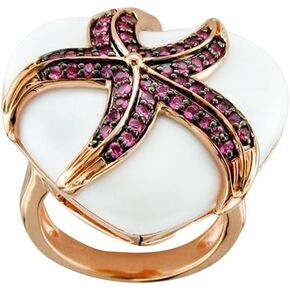 LE VIAN Agate Sapphire Statement Ring for Women I 925 Rose Gold Plated Silver Ring for Her (White/Pink) Promise Wedding Anniversary Band Size 7