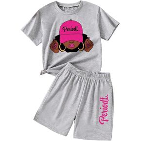 SOLY HUX Girl's 2 Piece Summer Outfits Cute Graphic Letter Print Short Sleeve T Shirt and Shorts Clothing Sets