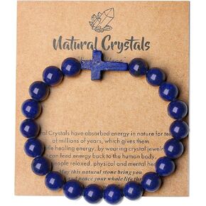 Crystal Bracelet for Men Women Adjustable Cross Stretch Beaded Bracelet Religious Christian Bracelet Healing Anxiety Bracelets