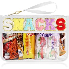 حقيبة وجبة خفيفة للسفر - Clear Chenille Varsity Letter Pouch مع سوستة ، مقاومة للماء ، أكياس تجميلية صريحة من النايلون.