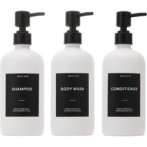 HOMCDALY Shampoo and Conditioner Dispenser, 21oz 3-Pack Refillable Pump Bottles, Shampoo Container, Empty Pump Bottle, Bathroom Shower Dispenser（21oz-White&Gold）