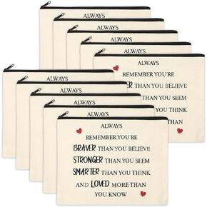 Coume 12 Pieces Thank You Gift Makeup Bags for Women Inspirational Appreciation Gift for Coworkers Teacher Nurse Employee Social Worker Volunteer Canvas Cosmetic Bags for Birthday Leaving(Inspiring)