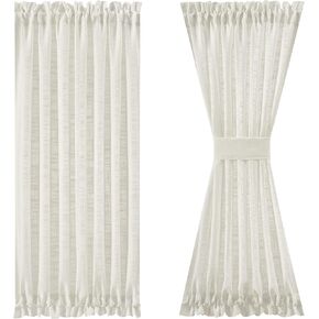 FMFUNCTEX Side Light Linen Texture Semi Sheer Narrow French Door Panels for Front/Glass Door, Window - 24 Inch L x 72 Inch W x 2 Panels